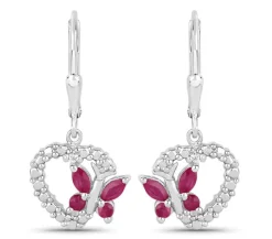 Butterfly and Heart Earrings Genuine Gemstones 925 Sterling Silver