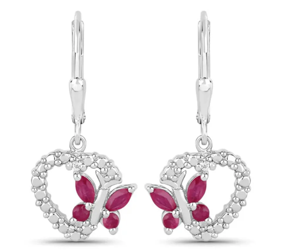 Butterfly and Heart Earrings Genuine Gemstones 925 Sterling Silver