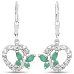 Butterfly and Heart Earrings Genuine Gemstones 925 Sterling Silver