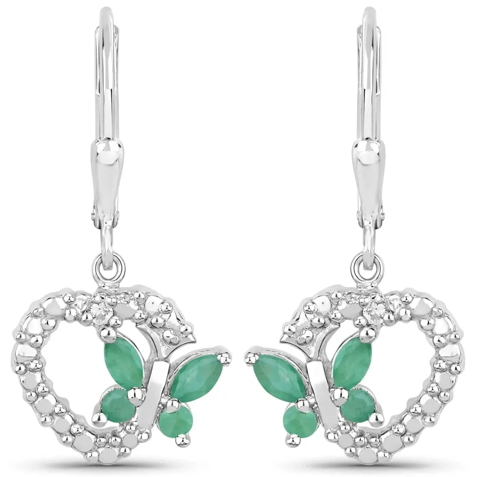 Butterfly and Heart Earrings Genuine Gemstones 925 Sterling Silver