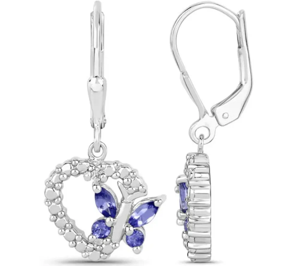 Butterfly and Heart Earrings Genuine Gemstones 925 Sterling Silver