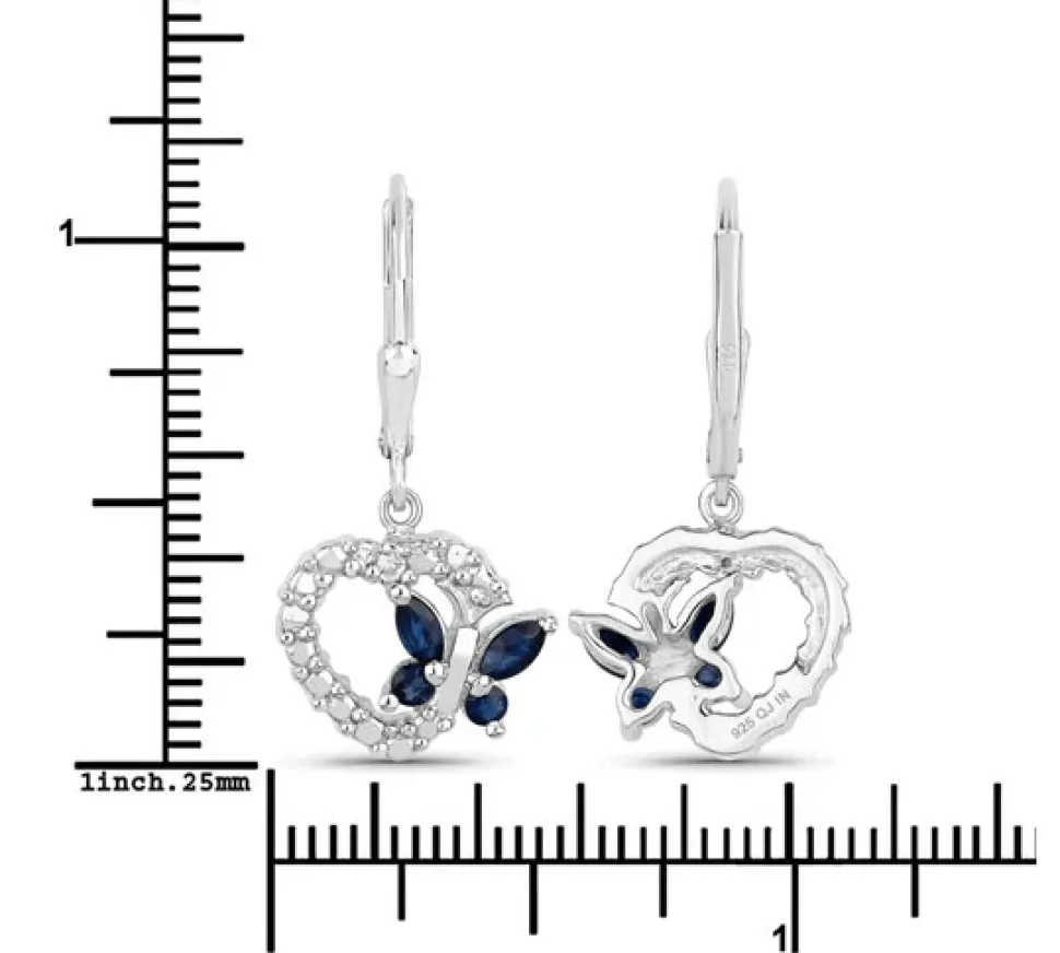 Butterfly and Heart Earrings Genuine Gemstones 925 Sterling Silver