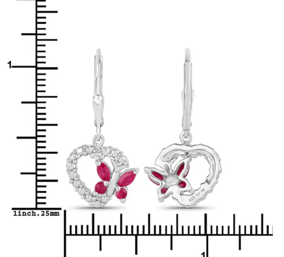 Butterfly and Heart Earrings Genuine Gemstones 925 Sterling Silver