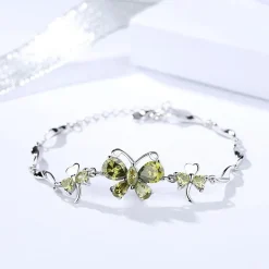 Butterfly Bracelet Sterling Silver and Genuine Amethyst, Purple, Green or Yellow CZ Elegant