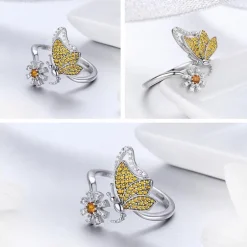 Butterfly Jewelry in Platinum Plated Sterling Silver, Yellow