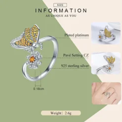 Butterfly Jewelry in Platinum Plated Sterling Silver, Yellow