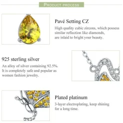 Butterfly Jewelry in Platinum Plated Sterling Silver, Yellow