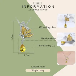 Butterfly Jewelry in Platinum Plated Sterling Silver, Yellow