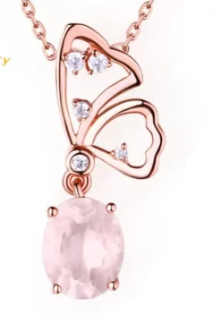 Butterfly Jewelry Sets Rose Quartz in Sterling SIlver, Rose Gold Plated Pink Beautiful