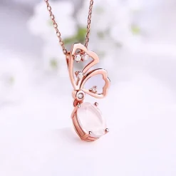 Butterfly Jewelry Sets Rose Quartz in Sterling SIlver, Rose Gold Plated Pink Beautiful