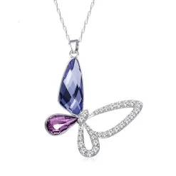 Butterfly Necklace & Charm Asymmetric Sterling Silver with Swarovski Crystal, Gorgeous!