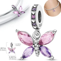 Butterfly Necklace & Charm Asymmetric Sterling Silver with Swarovski Crystal, Gorgeous!