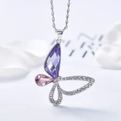 Butterfly Necklace & Charm Asymmetric Sterling Silver with Swarovski Crystal, Gorgeous!