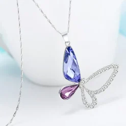 Butterfly Necklace & Charm Asymmetric Sterling Silver with Swarovski Crystal, Gorgeous!