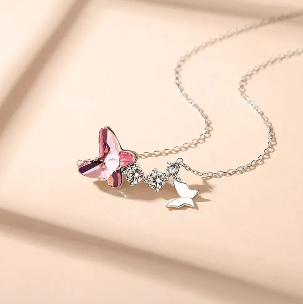 Butterfly Necklace and Earrings in Sterling Silver with Swarovski Crystal & CZ, Gorgeous!