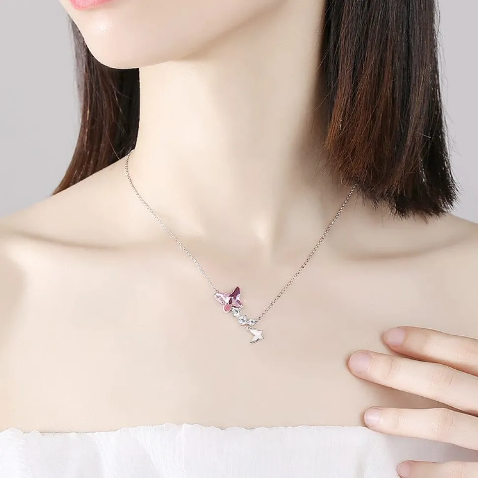 Butterfly Necklace and Earrings in Sterling Silver with Swarovski Crystal & CZ, Gorgeous!