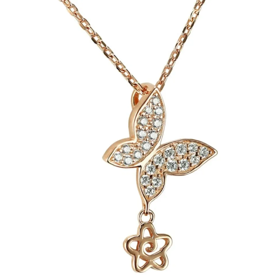 Butterfly Necklace with Cubic Zirconia Sterling Silver