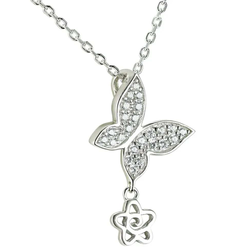 Butterfly Necklace with Cubic Zirconia Sterling Silver