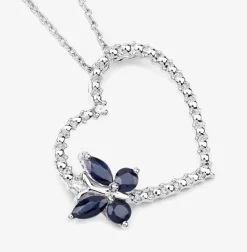 Butterfly on a Heart Necklace Genuine Gemstones 925 Sterling Silver