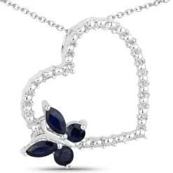Butterfly on a Heart Necklace Genuine Gemstones 925 Sterling Silver