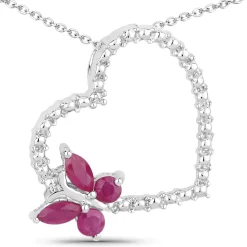 Butterfly on a Heart Necklace Genuine Gemstones 925 Sterling Silver