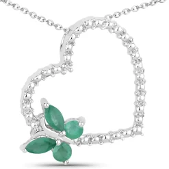 Butterfly on a Heart Necklace Genuine Gemstones 925 Sterling Silver