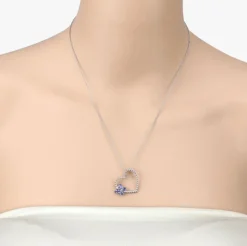 Butterfly on a Heart Necklace Genuine Gemstones 925 Sterling Silver