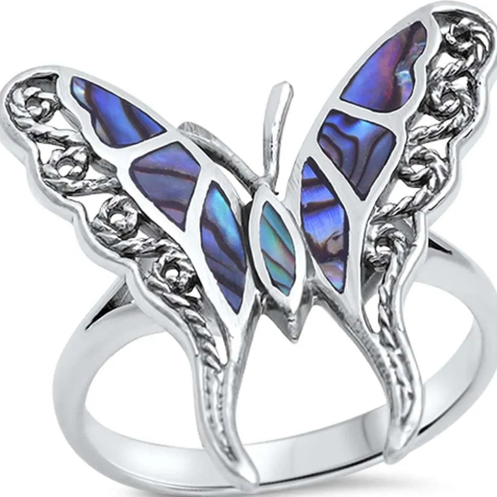 Butterfly Onyx or Abalone Jewelry-Ring, Pendant, Earrings Sterling Silver, Beautiful!