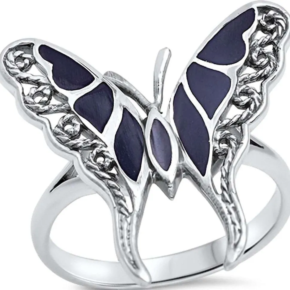 Butterfly Onyx or Abalone Jewelry-Ring, Pendant, Earrings Sterling Silver, Beautiful!