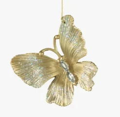 Butterfly or Dragonfly Glittering Gold Christmas Tree Ornament