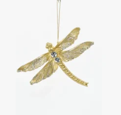 Butterfly or Dragonfly Glittering Gold Christmas Tree Ornament