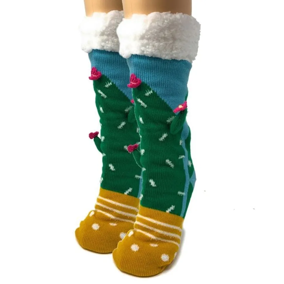 Cactus Hugs Plush Slipper Socks-Prickly on the outside, oh so soft on the inside! *