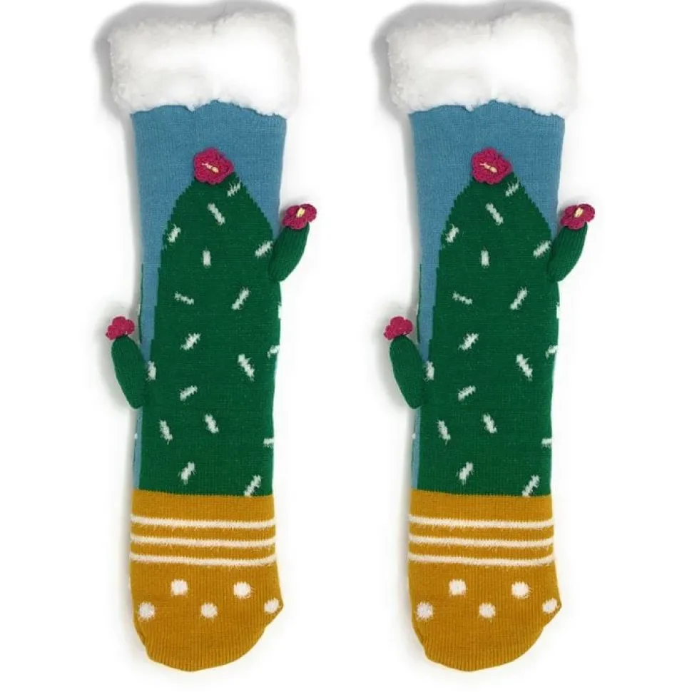 Cactus Hugs Plush Slipper Socks-Prickly on the outside, oh so soft on the inside! *