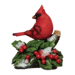 Cardinal Sitting on Holly or Poinsettias 5 in
