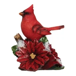 Cardinal Sitting on Holly or Poinsettias 5 in