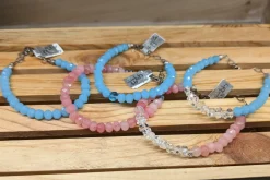 Caribbean Blue or Pink Chalcedony and Herkimer Diamond Bracelets-HANDMADE with love! 925 Silver Clasp