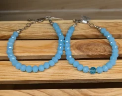 Caribbean Blue or Pink Chalcedony and Herkimer Diamond Bracelets-HANDMADE with love! 925 Silver Clasp