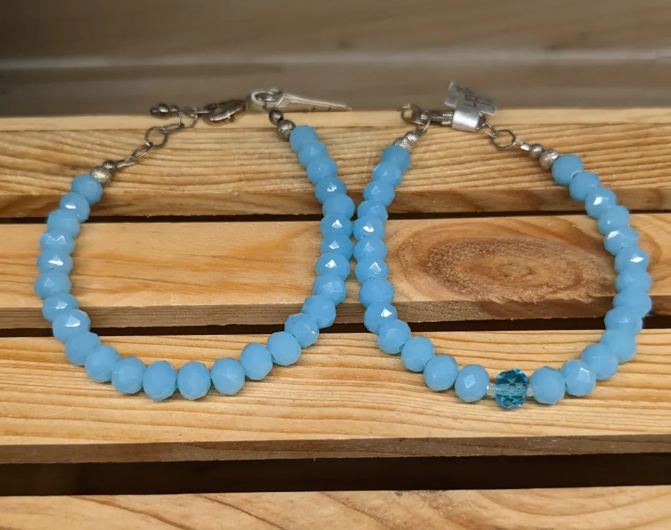 Caribbean Blue or Pink Chalcedony and Herkimer Diamond Bracelets-HANDMADE with love! 925 Silver Clasp