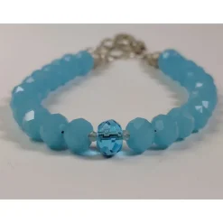 Caribbean Blue or Pink Chalcedony and Herkimer Diamond Bracelets-HANDMADE with love! 925 Silver Clasp