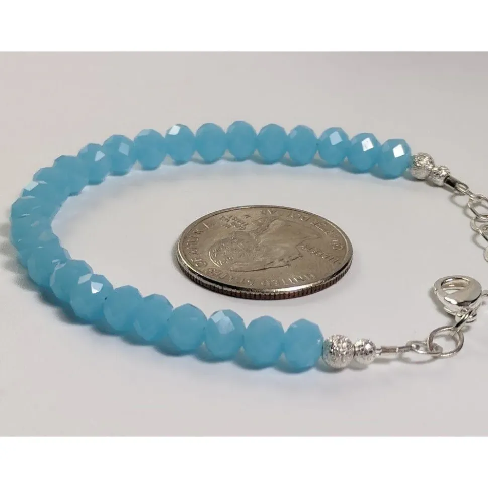 Caribbean Blue or Pink Chalcedony and Herkimer Diamond Bracelets-HANDMADE with love! 925 Silver Clasp