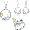 Cat and Butterfly Fine Sterling Silver Jewelry, Genuine Gemstone-Necklace, Earrings, Ring or SET