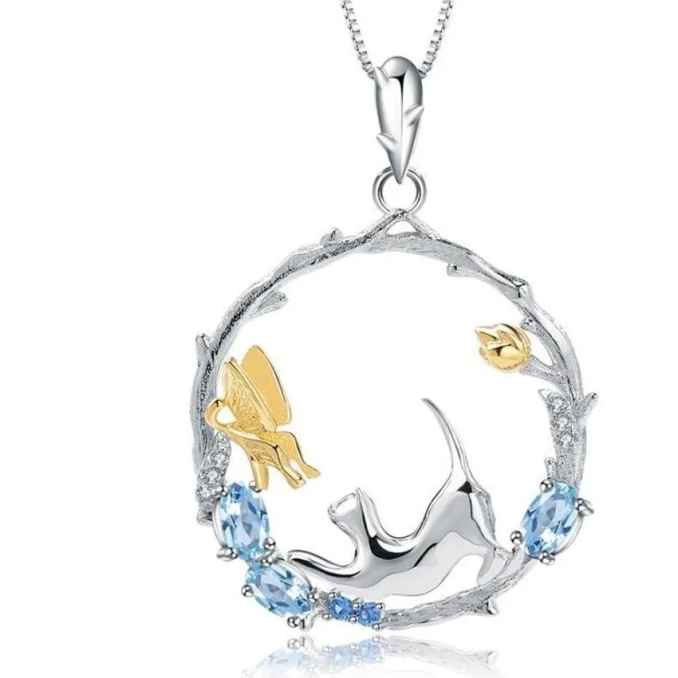Cat and Butterfly Fine Sterling Silver Jewelry, Genuine Gemstone-Necklace, Earrings, Ring or SET
