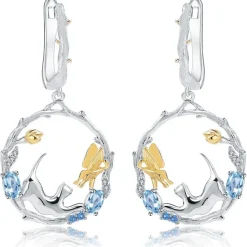 Cat and Butterfly Fine Sterling Silver Jewelry, Genuine Gemstone-Necklace, Earrings, Ring or SET