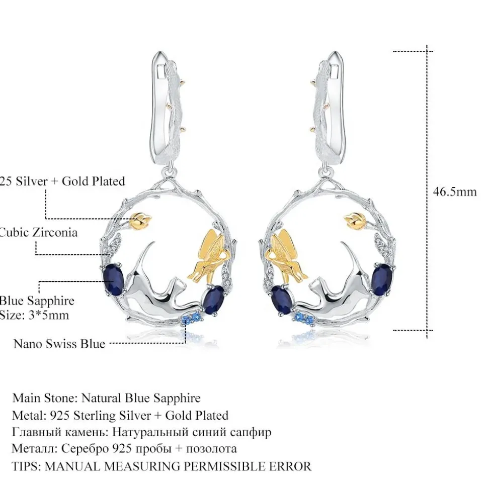 Cat and Butterfly Fine Sterling Silver Jewelry, Genuine Gemstone-Necklace, Earrings, Ring or SET