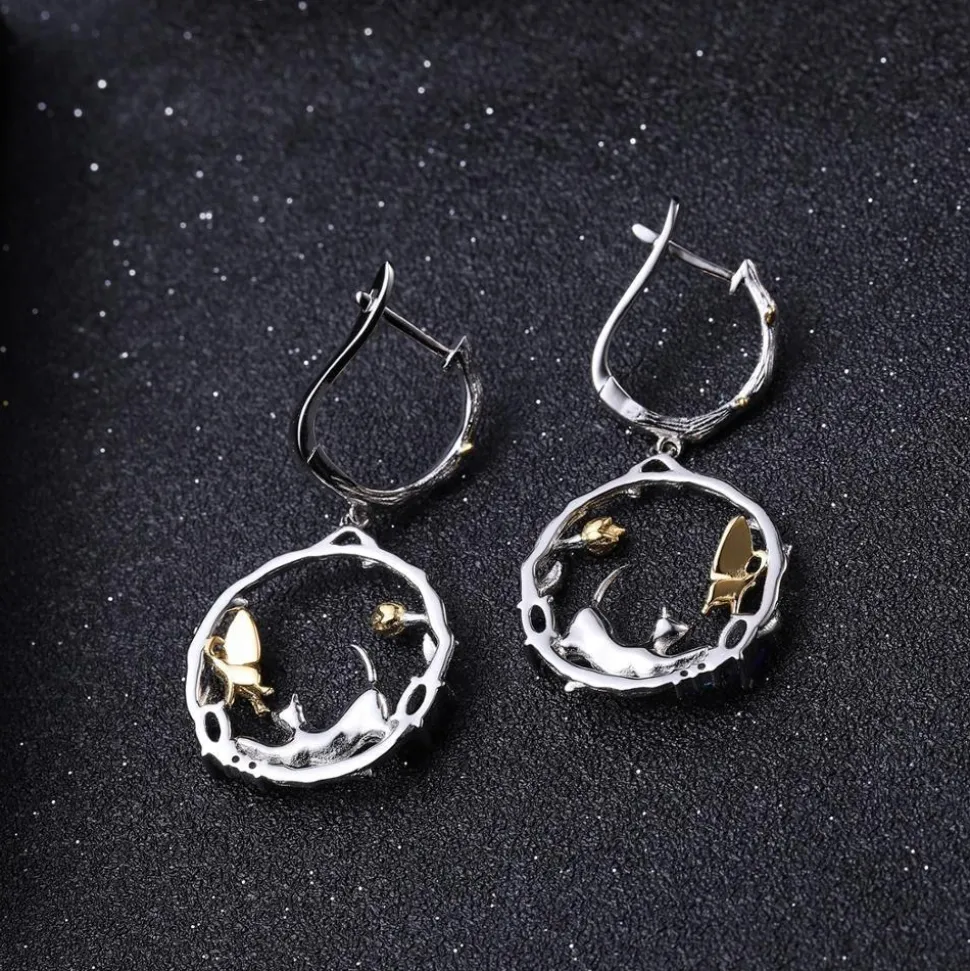 Cat and Butterfly Fine Sterling Silver Jewelry, Genuine Gemstone-Necklace, Earrings, Ring or SET