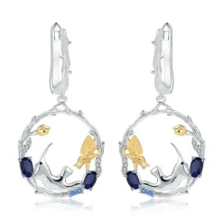 Cat and Butterfly Fine Sterling Silver Jewelry, Genuine Gemstone-Necklace, Earrings, Ring or SET