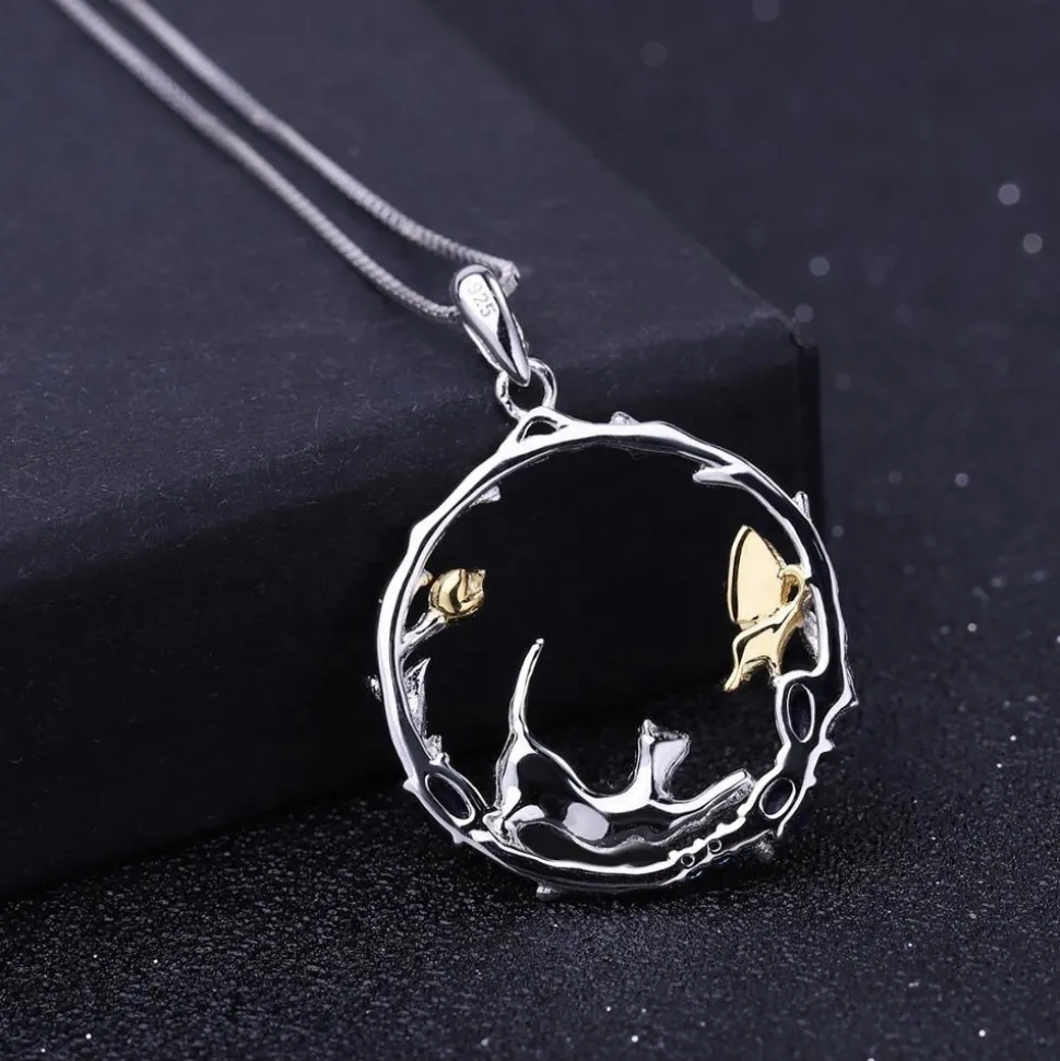 Cat and Butterfly Fine Sterling Silver Jewelry, Genuine Gemstone-Necklace, Earrings, Ring or SET