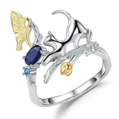 Cat and Butterfly Fine Sterling Silver Jewelry, Genuine Gemstone-Necklace, Earrings, Ring or SET
