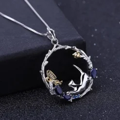Cat and Butterfly Fine Sterling Silver Jewelry, Genuine Gemstone-Necklace, Earrings, Ring or SET