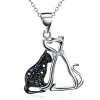 Cat and Dog Necklace and Paw Heart Ring in Sterling Silver with Black & White Cubic Zirconia, Adorable!